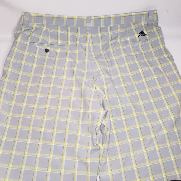 Adidas Chino Check Shorts Size 40 Grey & Yellow - Picture 3 of 4